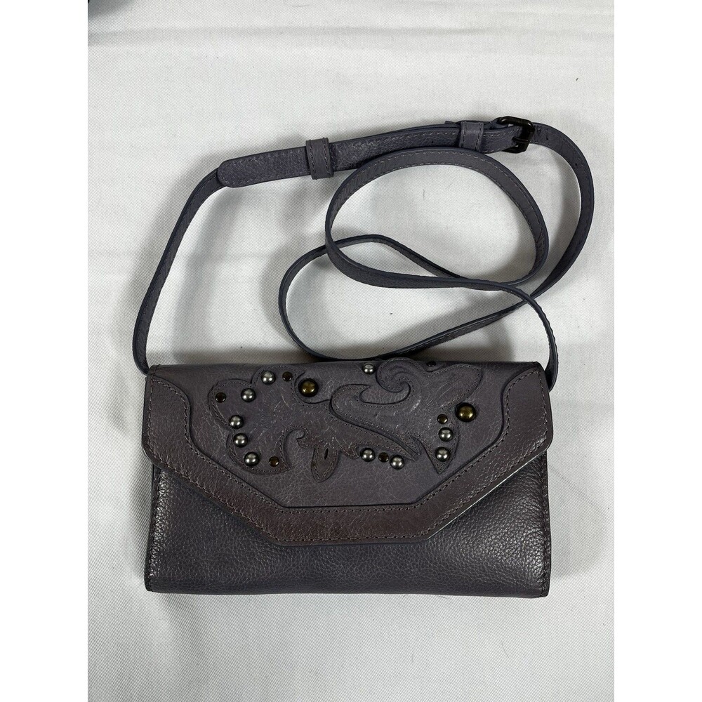 Frye New Montanna Crossbody Wallet Clutch Studded Bag Lavender Gray Leather